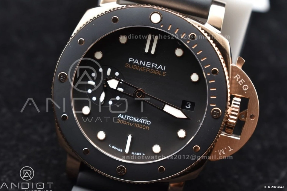 on Best Dial Black P 992 PAM2164 Strap 42mm Submersible Edition Black Rubber VSF WrinkleFree 0211